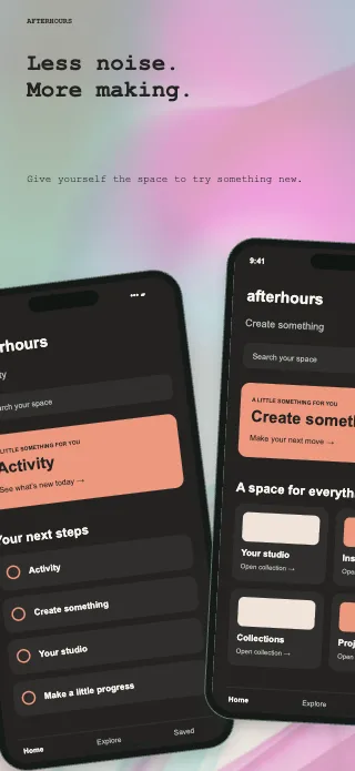 Afterhours screenshot design: Oversized pair