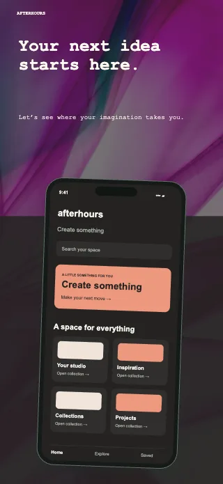 Afterhours screenshot design: Colour block