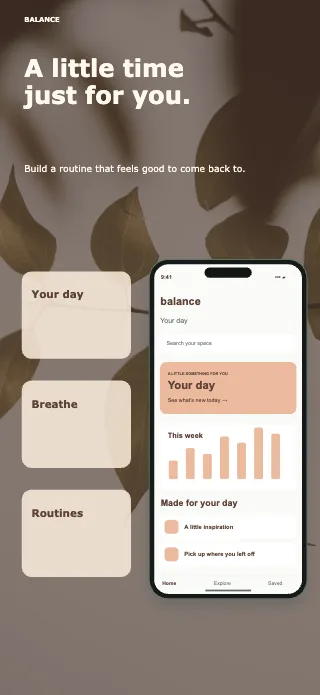 Balance screenshot design: Feature stack