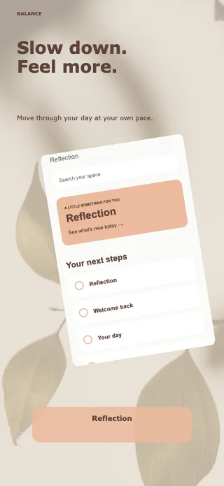 Balance screenshot design: Floating detail
