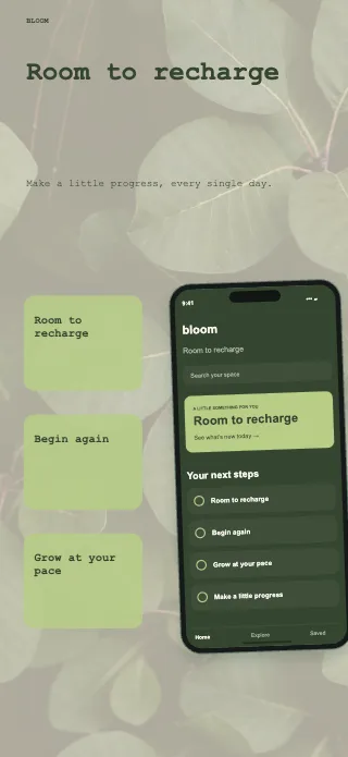 Bloom screenshot design: Feature stack