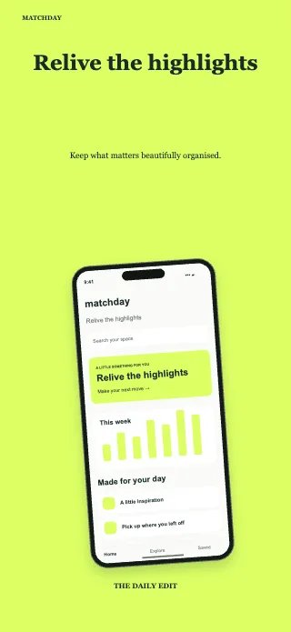 Matchday screenshot design: Daily menu