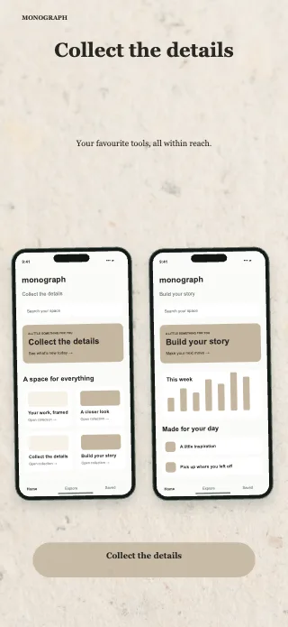 Monograph screenshot design: Twin pillars