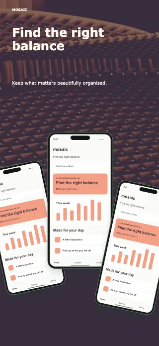 Mosaic screenshot design: Floating trio