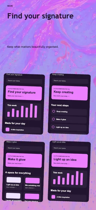 Neon screenshot design: Screen mosaic