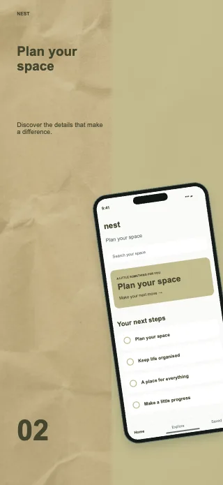 Nest screenshot design: Editorial split