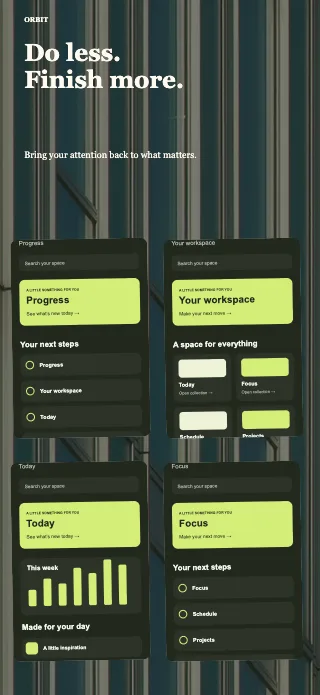 Orbit screenshot design: Screen mosaic