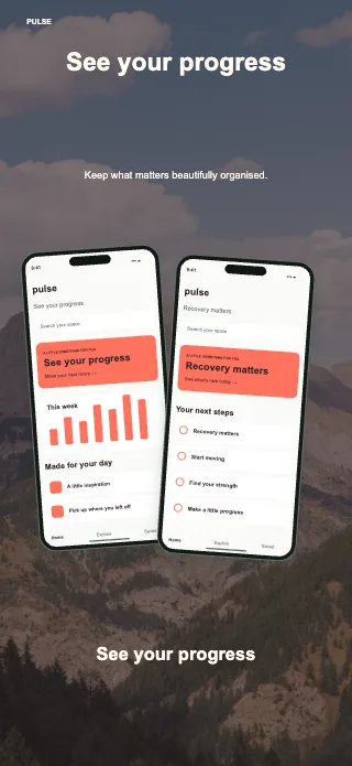 Pulse screenshot design: Centered diptych