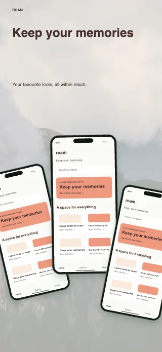 Roam screenshot design: Floating trio