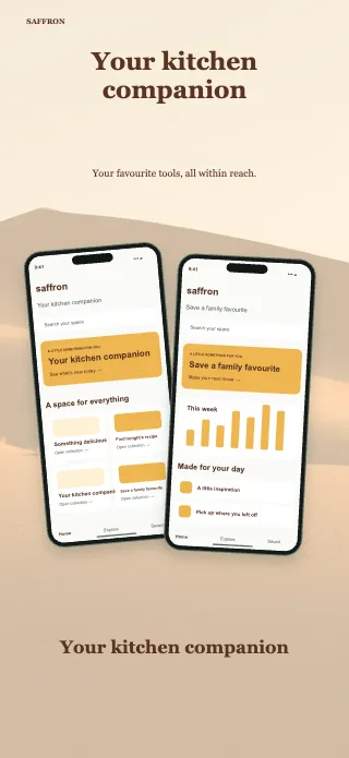 Saffron screenshot design: Centered diptych
