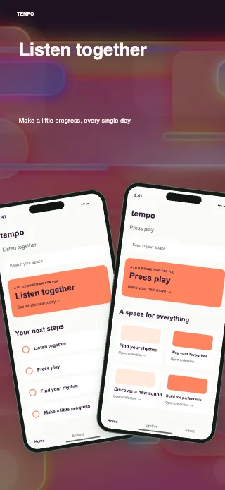 Tempo screenshot design: Paired perspectives