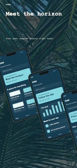 Tidal screenshot design: Diagonal cascade