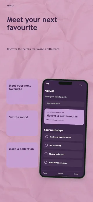 Velvet screenshot design: Feature stack