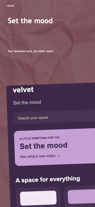 Velvet screenshot design: Close-up