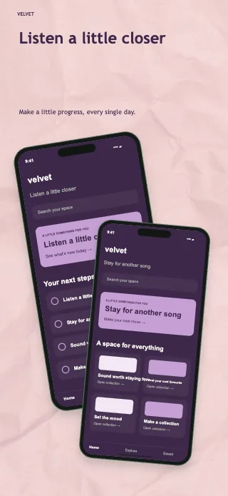 Velvet screenshot design: Offset stack
