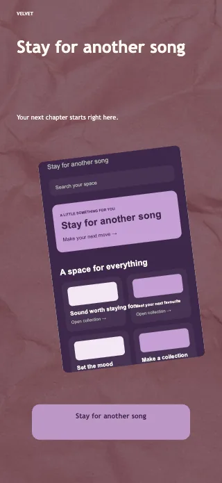Velvet screenshot design: Floating detail