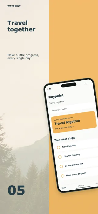Waypoint screenshot design: Editorial split